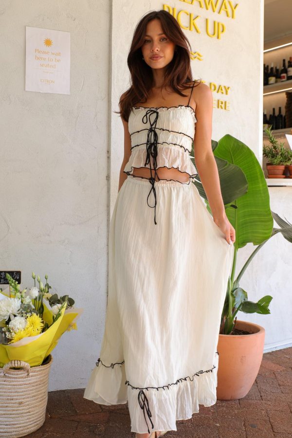 Toperth Cream Parisian Two - Piece Set Maxi Dress