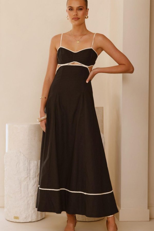 Toperth Black Contrast Trim Tie Back Maxi Dress