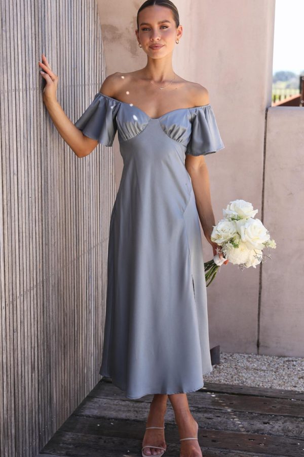 Toperth Blue Butterfly Sleeve Off-Shoulder Dress