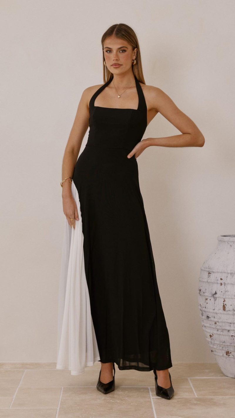 TH-02837-1 Toperth Black Contrast Halter Mesh Maxi Dress – Toperth
