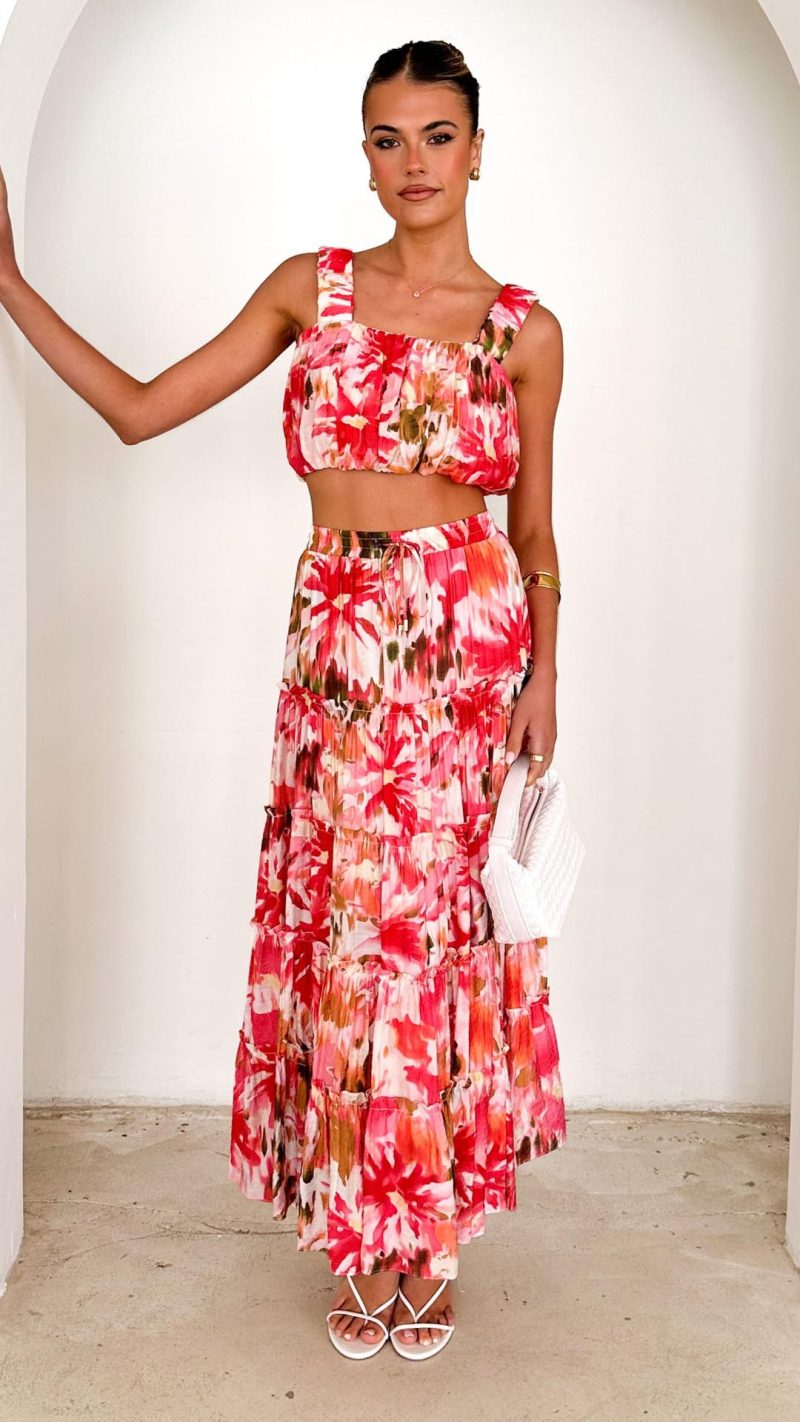 TH-02865-1 Toperth Magenta Abstract Gathered Square-Neck Crop Top – Toperth