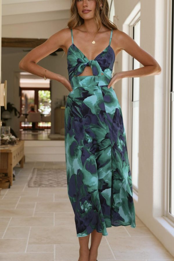 Toperth Emerald Floral Cut-Out Midi Dress
