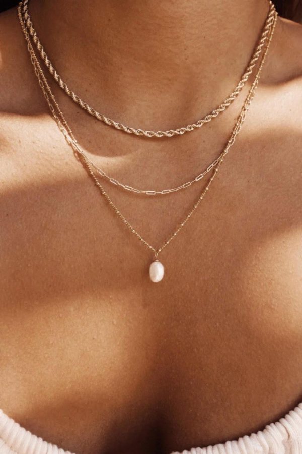 Toperth Gold/Pearl Mixed-Texture Triple-Strand Necklace