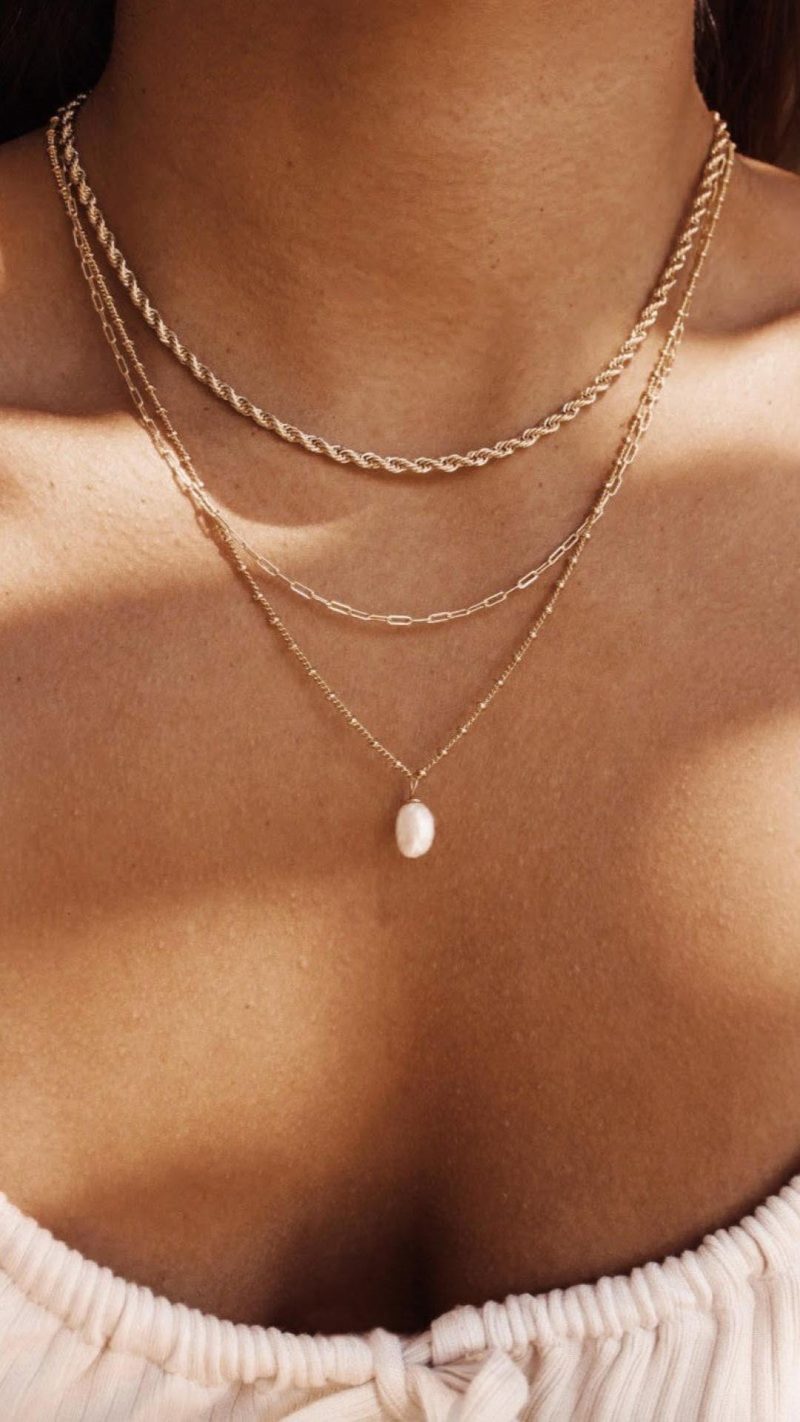 TH-02921-1 Toperth Gold/Pearl Mixed-Texture Triple-Strand Necklace – Toperth