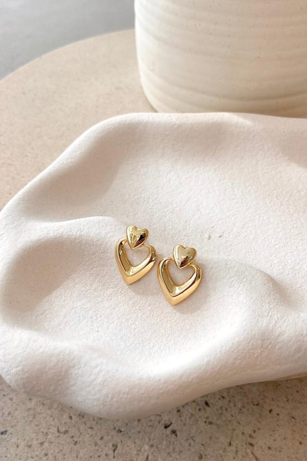 Toperth Gold Double Heart Drop Earrings