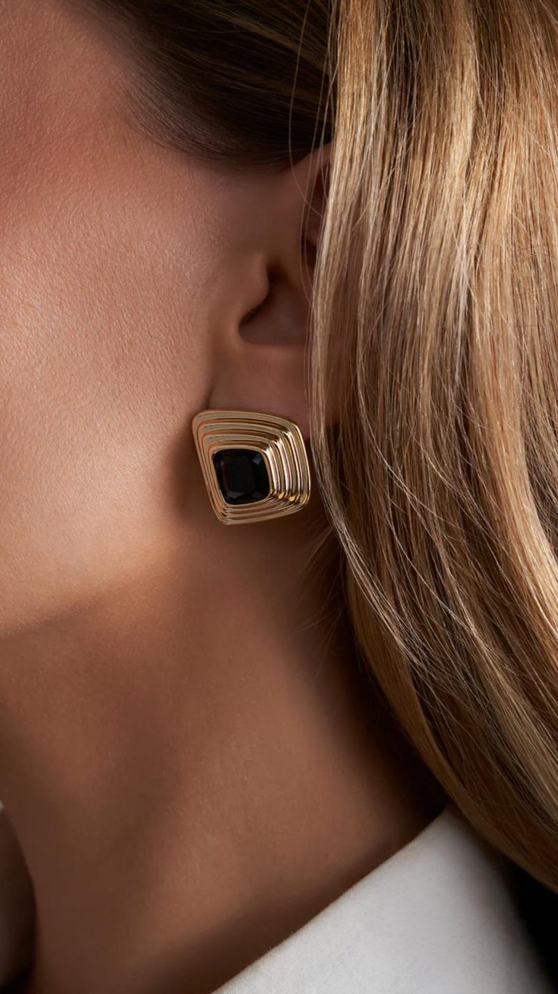 TH-02923-1 Toperth Gold/Black Concentric Ridge Organic Studs – Toperth