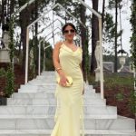 Toperth Yellow Cascading Ruffle Open Back Maxi Dress photo review