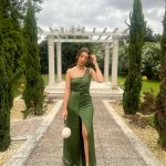Toperth Olive Cascading Drape High Slit Satin Maxi Dress photo review