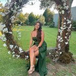 Toperth Olive Cascading Drape High Slit Satin Maxi Dress photo review