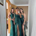 Toperth Emerald Cascading Drape High Slit Satin Maxi Dress photo review