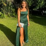 Toperth Emerald Cascading Drape High Slit Satin Maxi Dress photo review