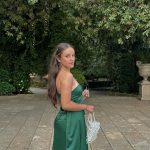Toperth Emerald Cascading Drape High Slit Satin Maxi Dress photo review