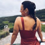 Toperth Rust Cascading Drape High Slit Satin Maxi Dress photo review