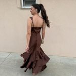 Toperth Brown Tiered Ruffle Bustier Mermaid Maxi Dress photo review