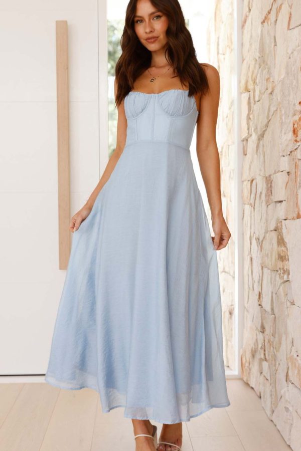 Toperth Blue Gathered Underwire Open-Back Maxi Dress