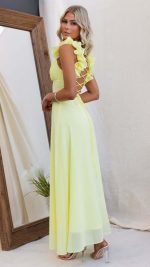 Yellow Ruffle Lace-Up Gathered Bust Maxi Dress