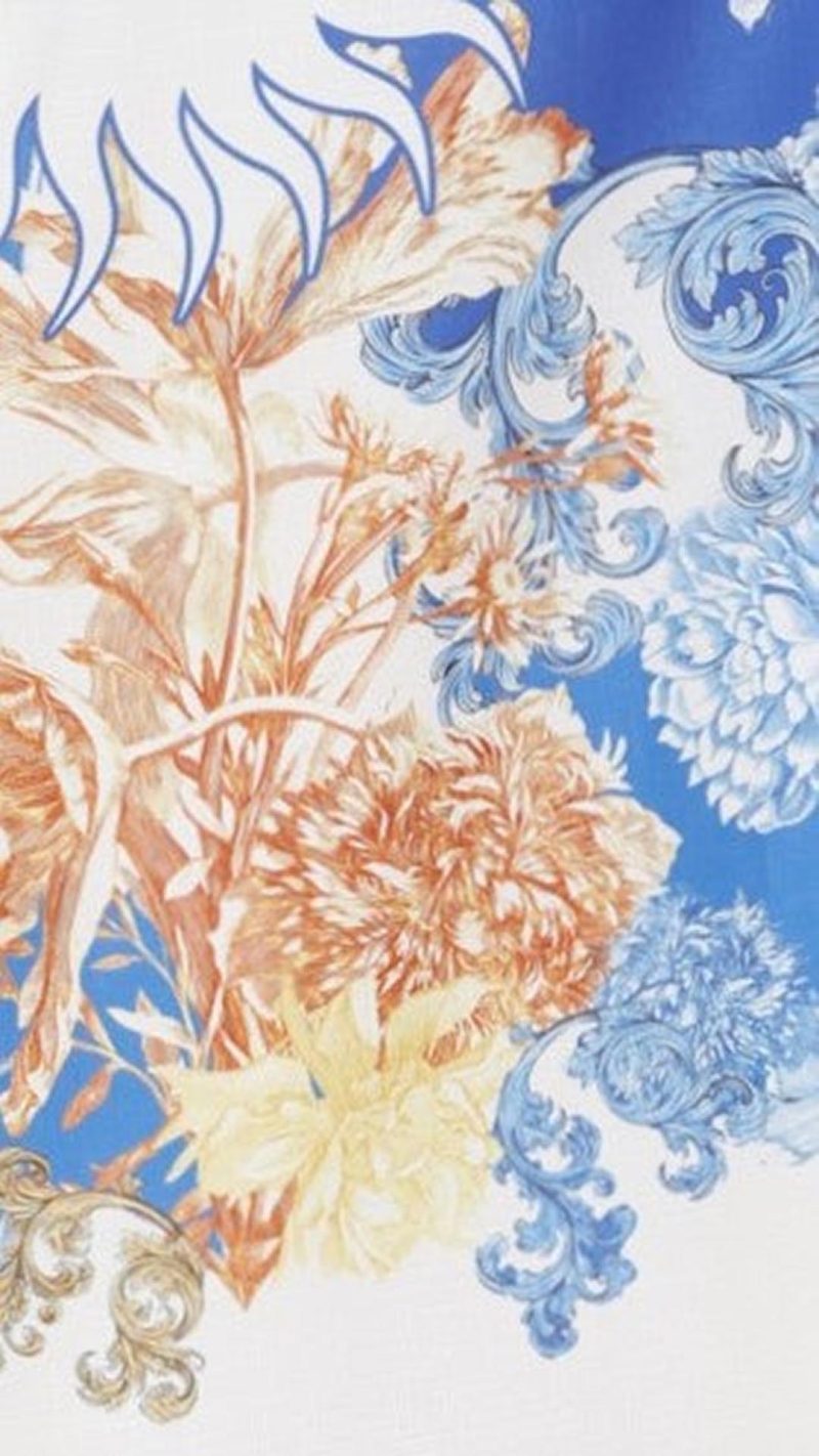 Blue/White Print Balloon-Sleeve Buttoned Maxi Dress