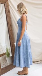 Blue Paneled Denim Fit-and-Flare Maxi Dress