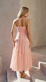 Pink Tie-Front Cutout Tiered Maxi Dress