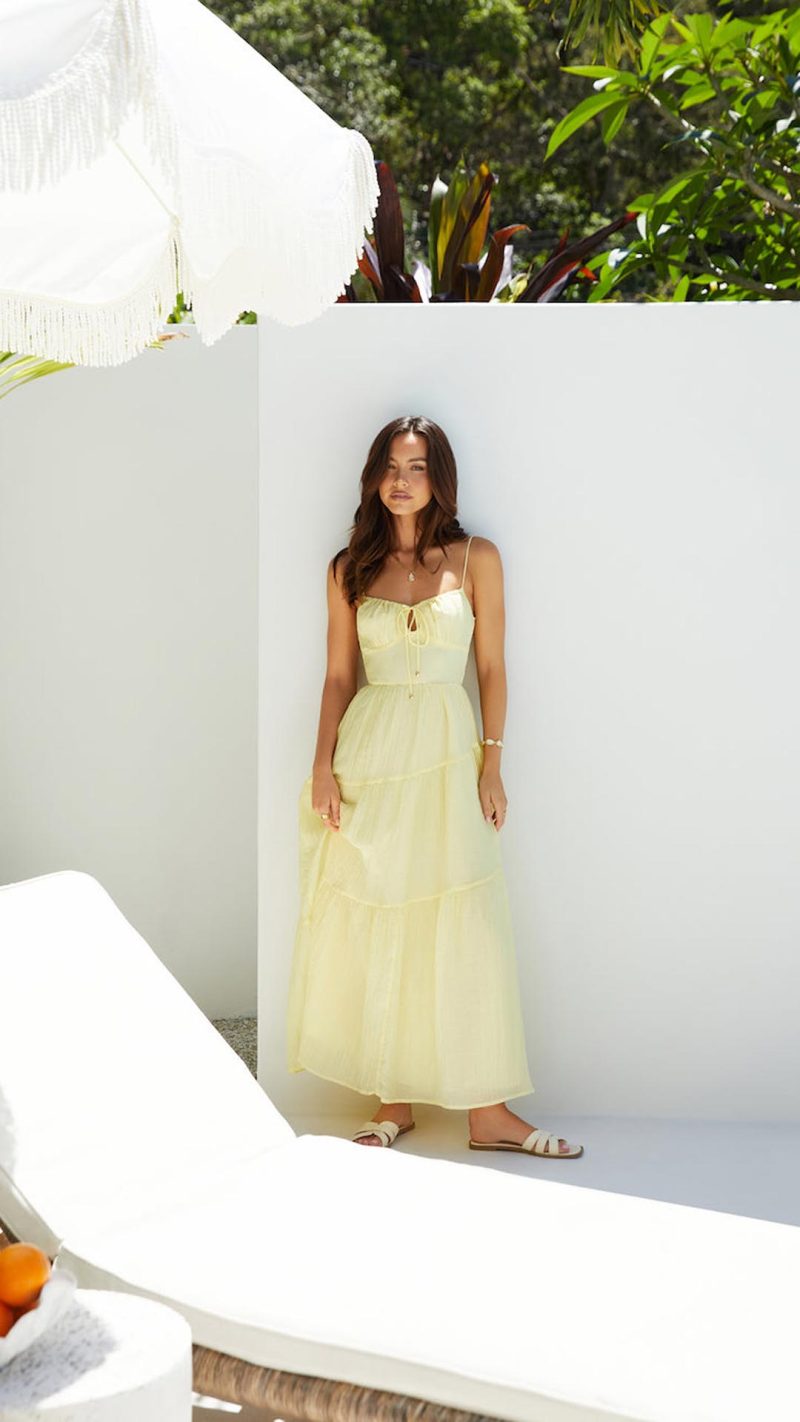 Yellow Tie-Front Cutout Tiered Maxi Dress