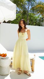 Yellow Tie-Front Cutout Tiered Maxi Dress