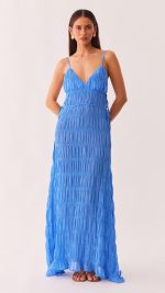 Marine Side Cutout V-Neck Ruched Maxi Dress