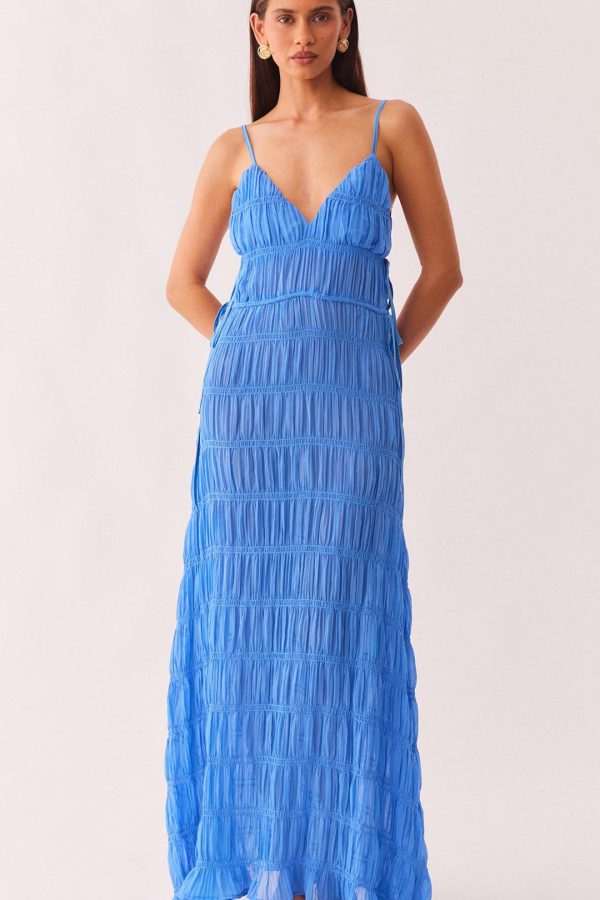 Marine Side Cutout V-Neck Ruched Maxi Dress