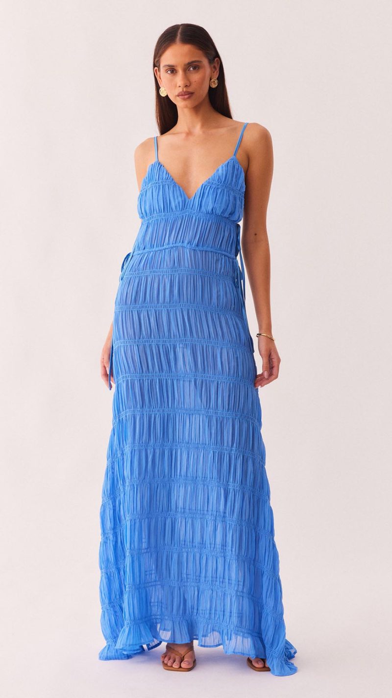 Marine Side Cutout V-Neck Ruched Maxi Dress