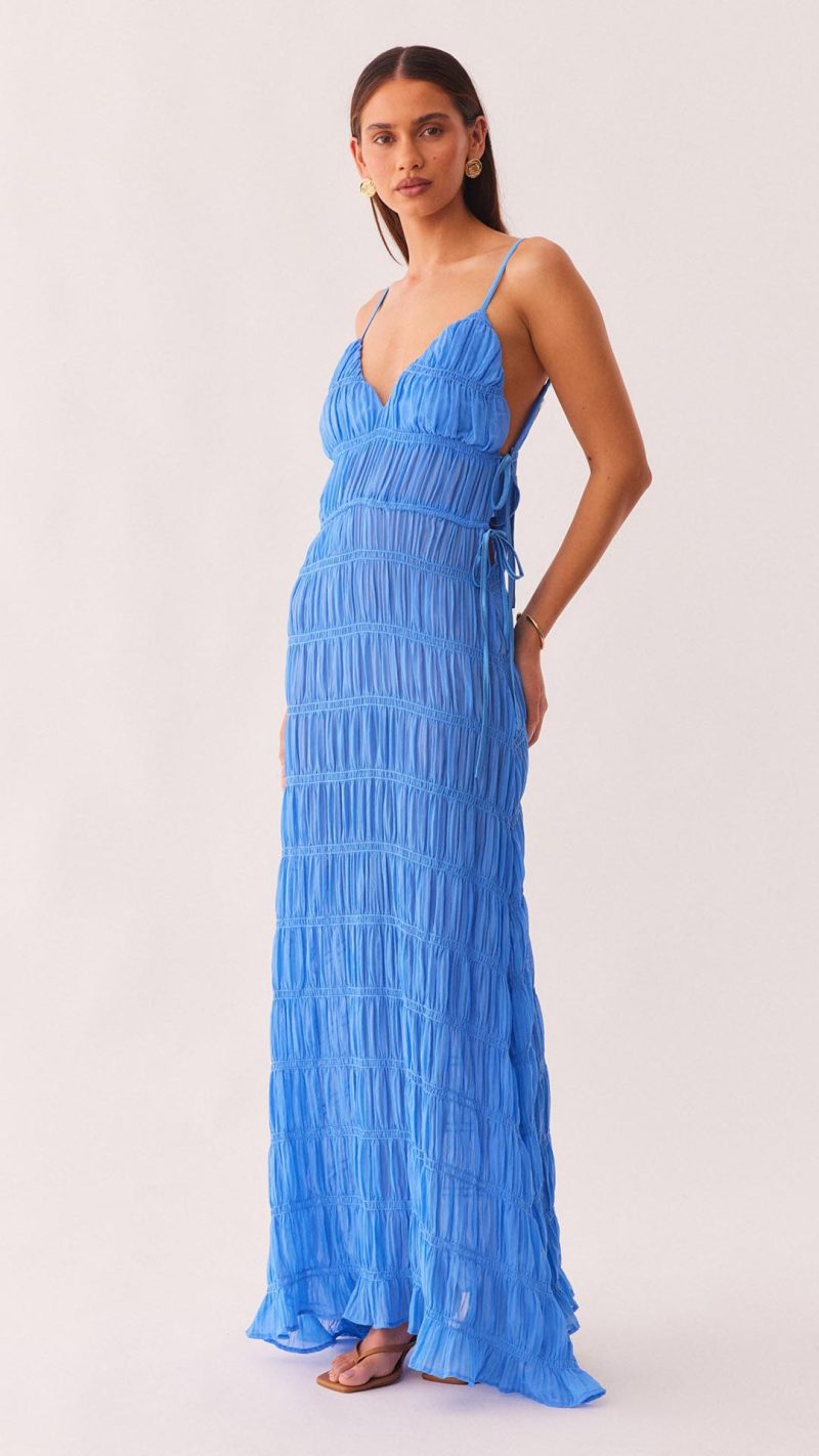 Marine Side Cutout V-Neck Ruched Maxi Dress