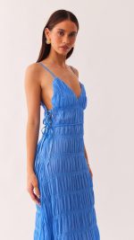 Marine Side Cutout V-Neck Ruched Maxi Dress