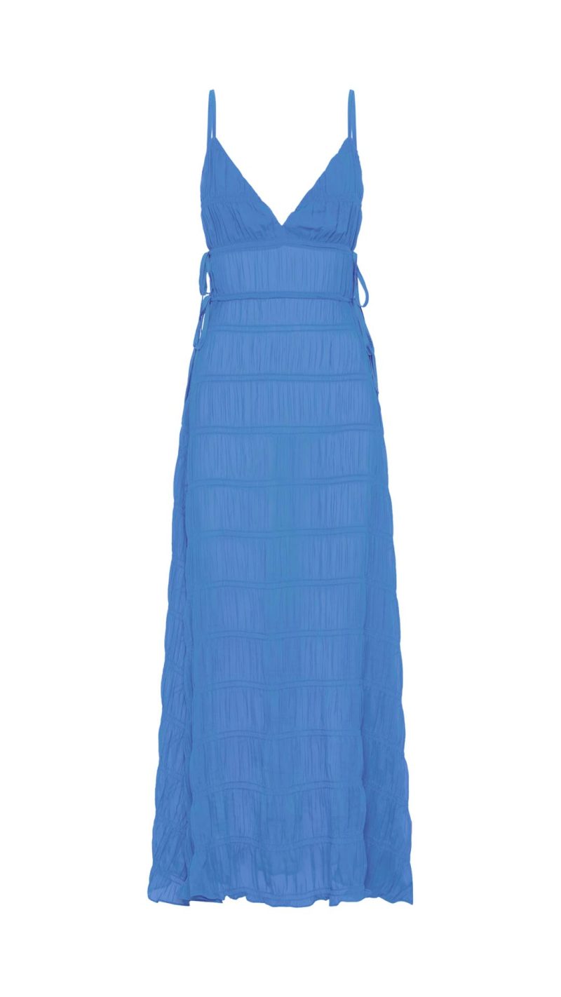 Marine Side Cutout V-Neck Ruched Maxi Dress
