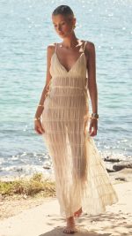 Shell Side Cutout V-Neck Ruched Maxi Dress