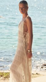 Shell Side Cutout V-Neck Ruched Maxi Dress
