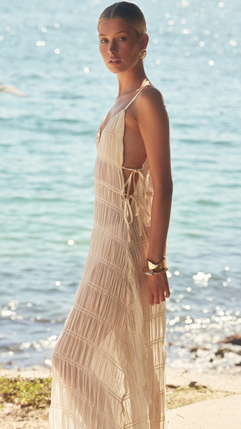 Shell Side Cutout V-Neck Ruched Maxi Dress