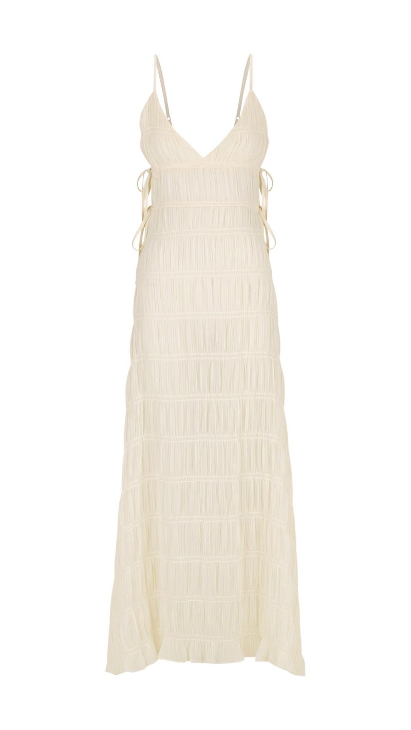 Shell Side Cutout V-Neck Ruched Maxi Dress