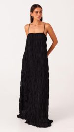 Black Ruched Shift Maxi Dress