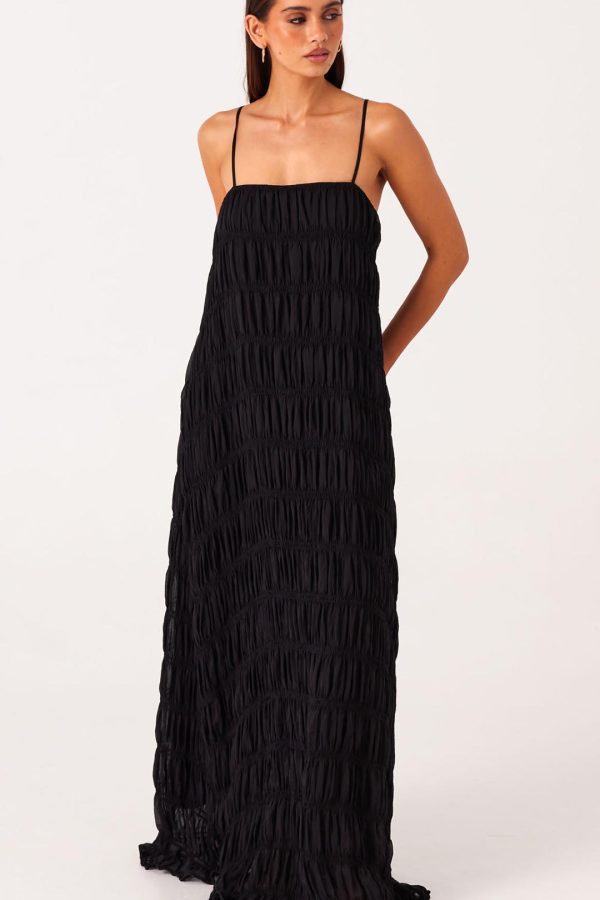 Black Ruched Shift Maxi Dress
