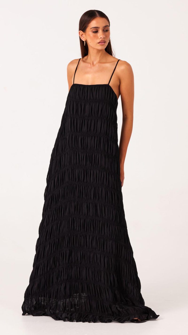 Black Ruched Shift Maxi Dress