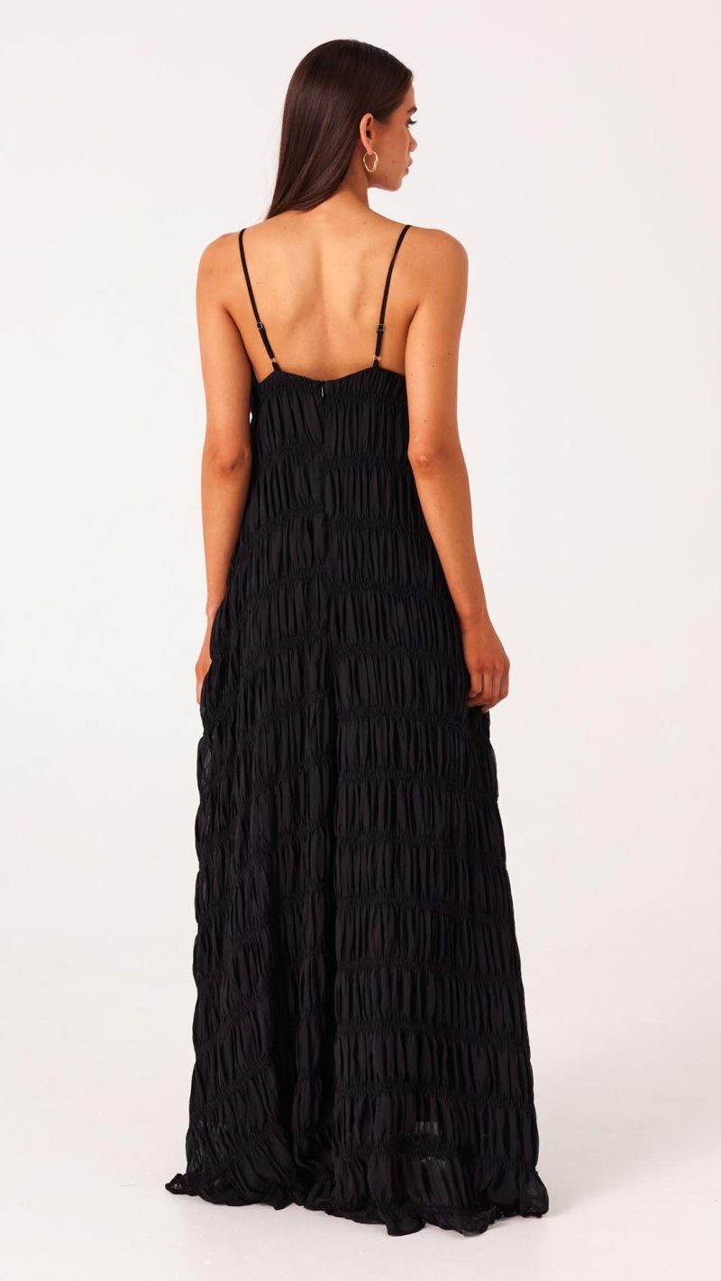 Black Ruched Shift Maxi Dress