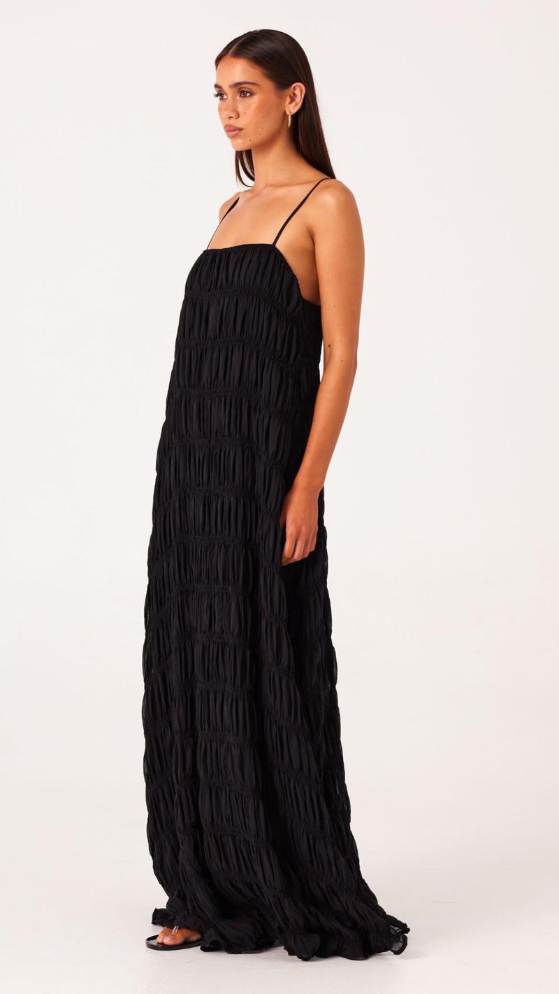 Black Ruched Shift Maxi Dress