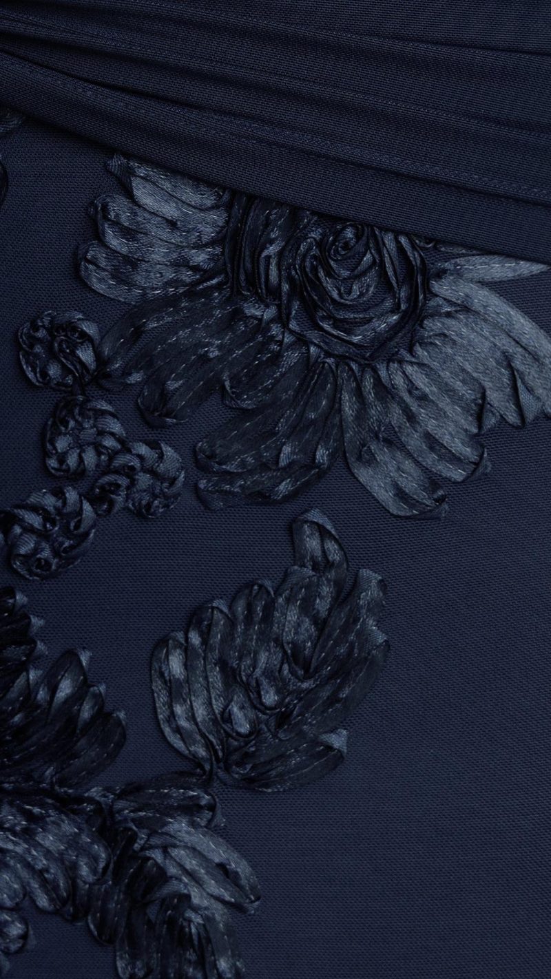 Navy Raised Floral Embroidered Twist Cut-Out Maxi Dress
