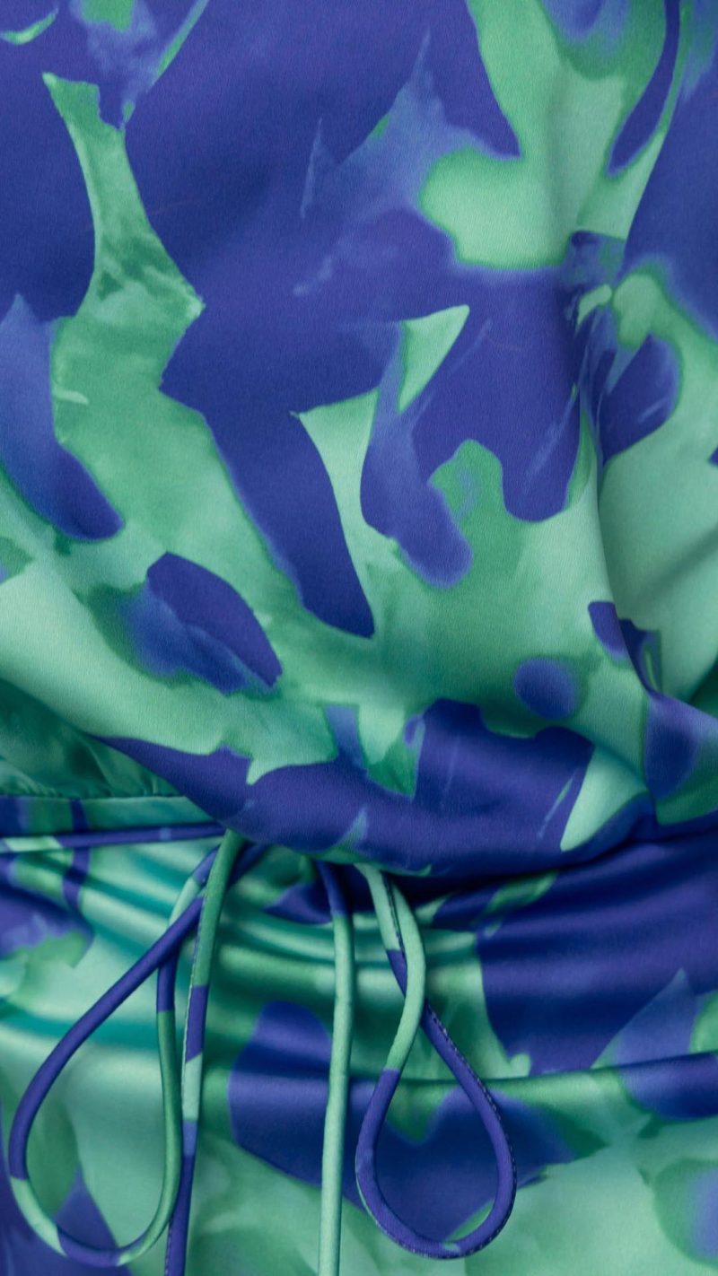 Blue/Green Floral One-Shoulder Maxi Dress