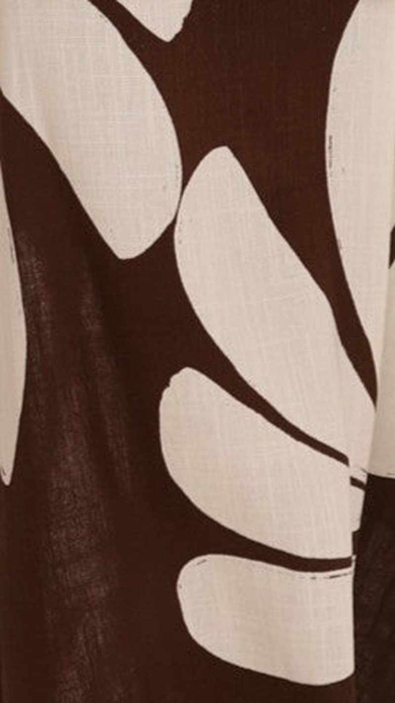 Brown/Beige Bold Floral Stripe-Trimmed Top