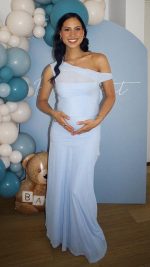 Blue Sheer One-Shoulder Ruched Maxi Dress