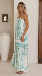 Green Aztec Split Relaxed Maxi Dress