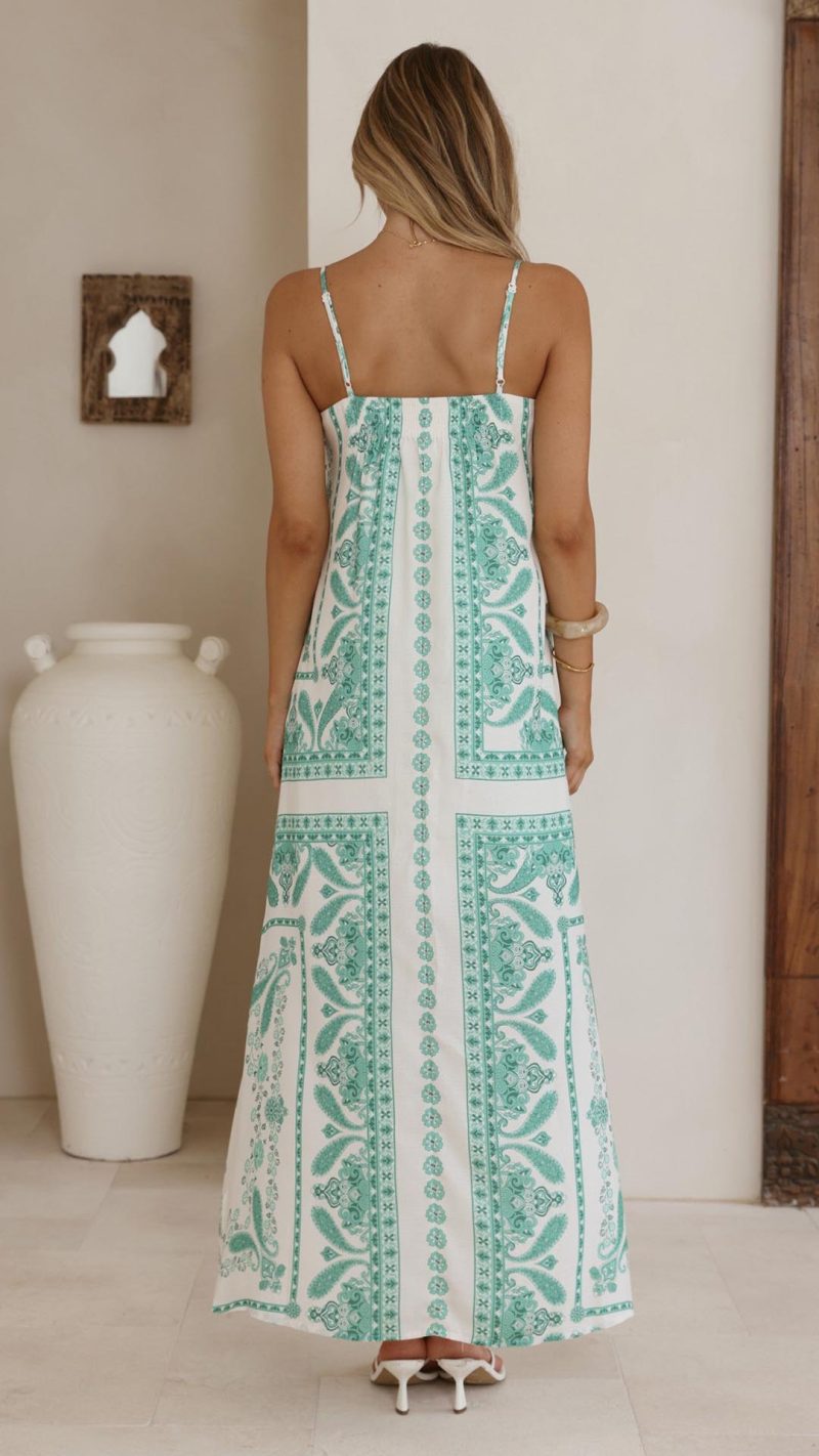 Green Aztec Split Relaxed Maxi Dress