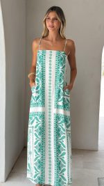 Green Aztec Split Relaxed Maxi Dress