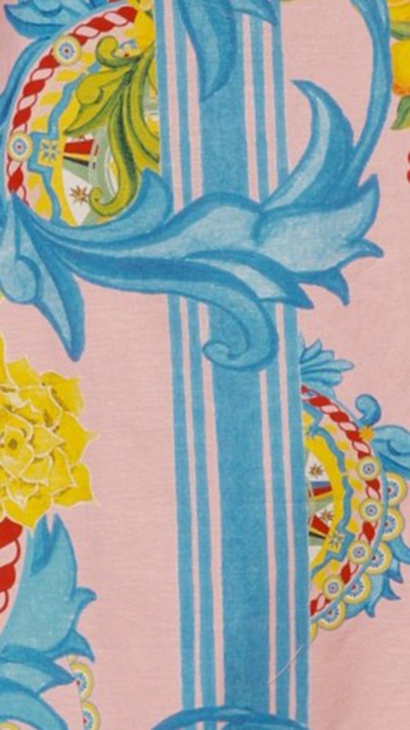 Pink Scroll-Print Crossback A-Line Maxi Dress