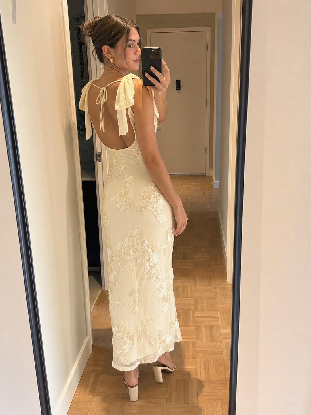 Customer review image for Toperth Yellow Embroidered Floral Tie Strap Maxi Dress