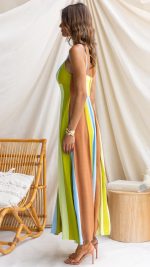 Orange Colorblock Smocked-Back Maxi Dress